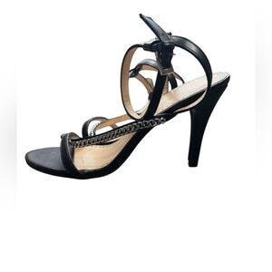 Adrienne Vittadini Sandals Womens Size 9.5 Black Glow Ankle Strap Heels